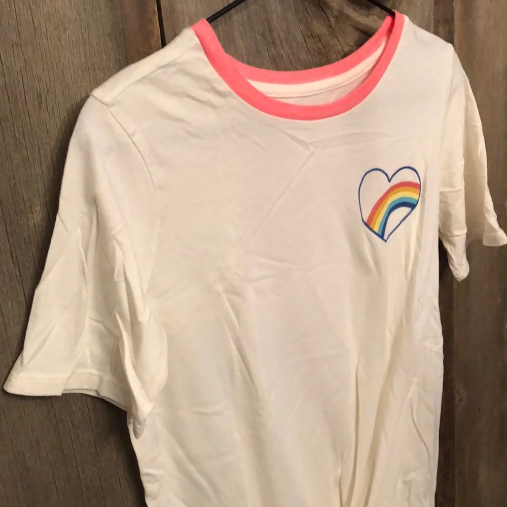Old Navy Cream Tie Front Ringer Rainbow Size XL 14